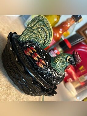Glossy Black Hand-Painted Ceramic Piece with Signature